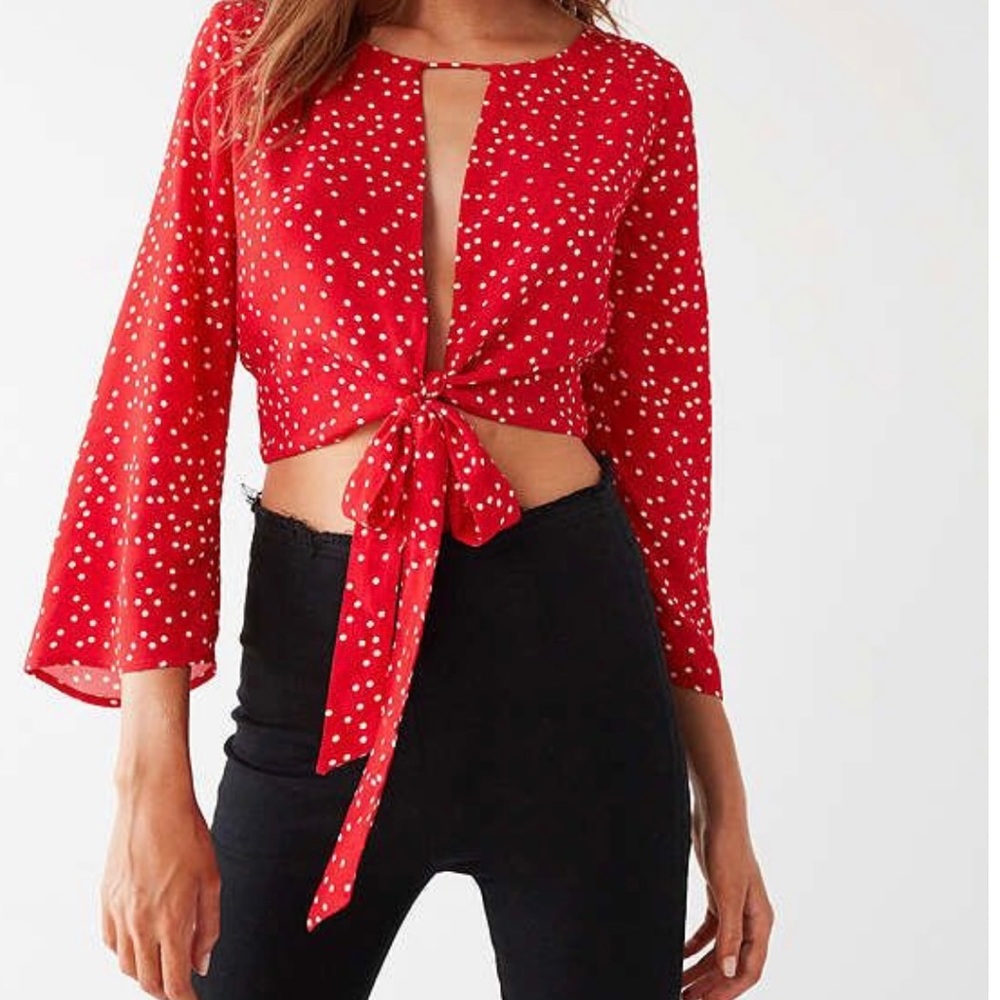 Backstage Imperial Tie-Front Polka Dot Top / Women’s Shirt Blouse